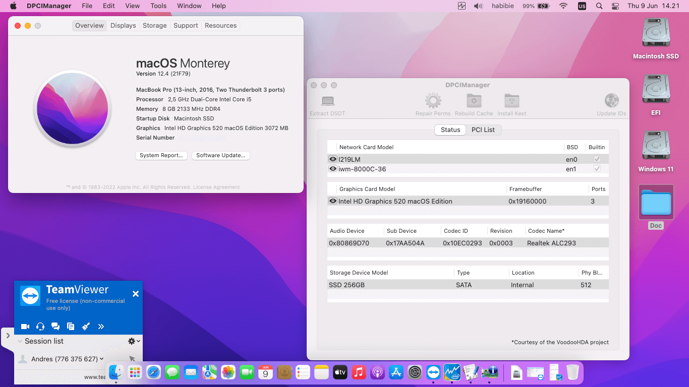 Success Hackintosh macOS Monterey 12.4 Build 21F79 in Lenovo Thinkpad X260